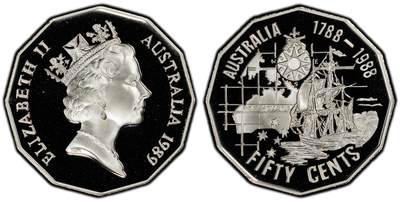 PThappally收藏第54次拍卖，英联邦地区硬币纸币 - 澳大利亚 1989 50分 18 g 银币 PCGS PR69DCAM