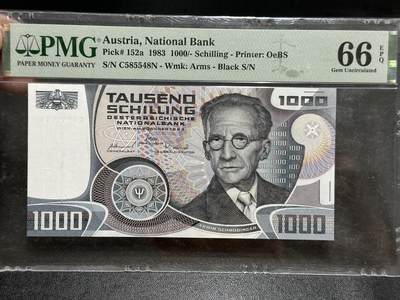 《外钞收藏家》第五百八十五期（精品场）（本平台长期征集拍品、欢迎藏友们联系合作） - 1983年奥地利100先令 薛定谔 PMG66 尾8