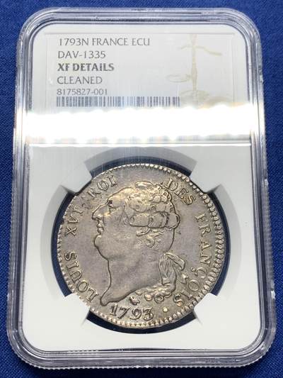 《竞宝斋》第438场 周日，周一，周二 3场连拍 （全场包邮） - NGC XFD 法国 1793年 路易十六 1埃居 大银币