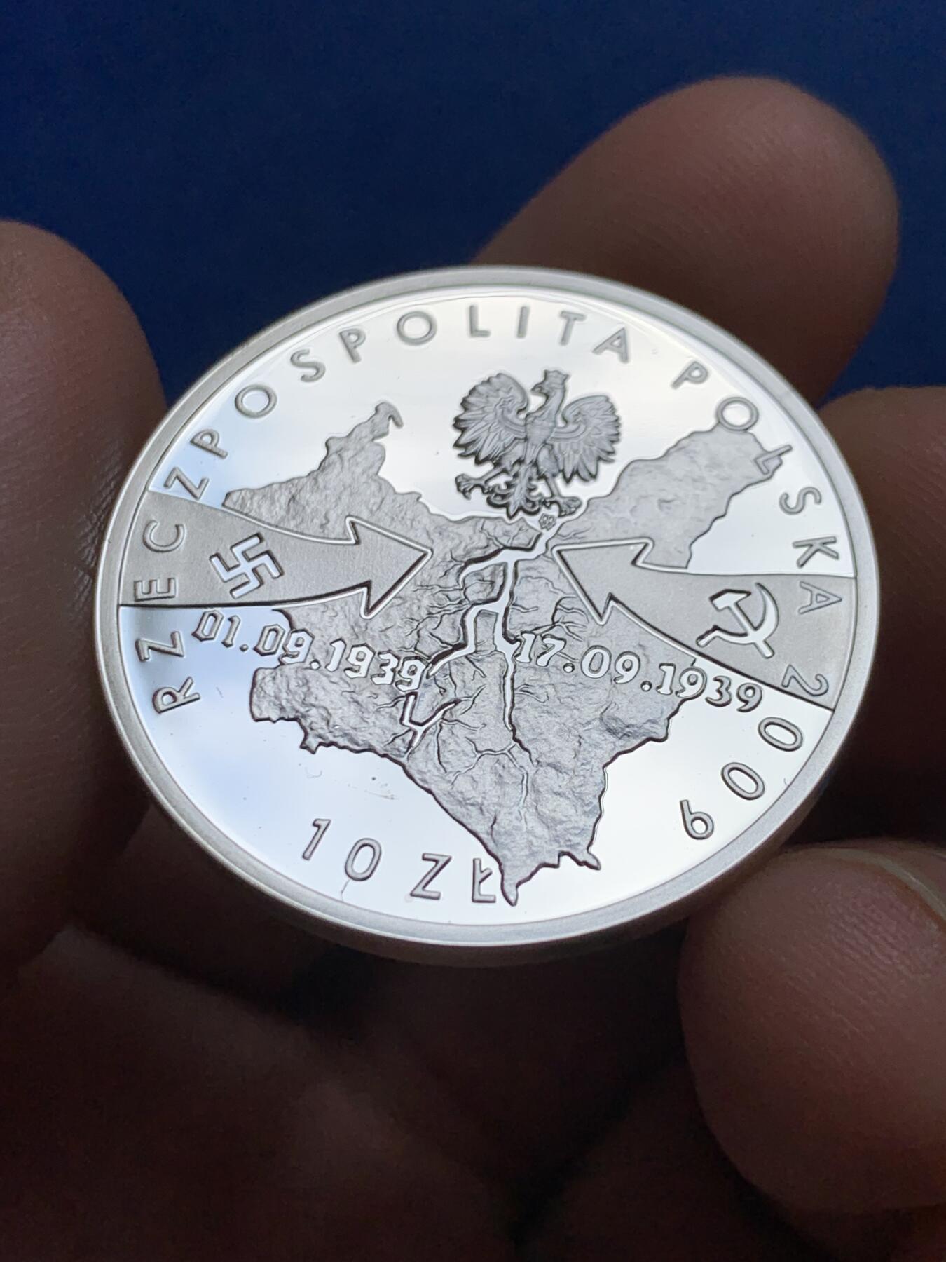 《竞宝斋》第438场 周日，周一，周二 3场连拍 （全场包邮） 波兰2009年第二次世界大战爆发 苏德入侵瓜分波兰70周年精制纪念银币