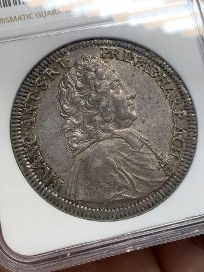 《竞宝斋》第438场 周日，周一，周二 3场连拍 （全场包邮） 唯一冠军分 NGC MS63 神圣罗马帝国 萨尔茨堡大主教区 1725年 安东尼亲王 泰勒大银币 61分Sincona3.9W成交 及其难得的品种