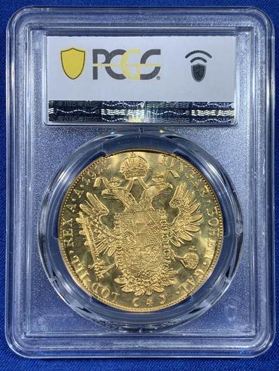 《竞宝斋》第438场 周日，周一，周二 3场连拍 （全场包邮） PCGS MS67 奥地利1915年弗朗茨一世4杜卡特金币，后铸版，13.96克，986金，季军分。
