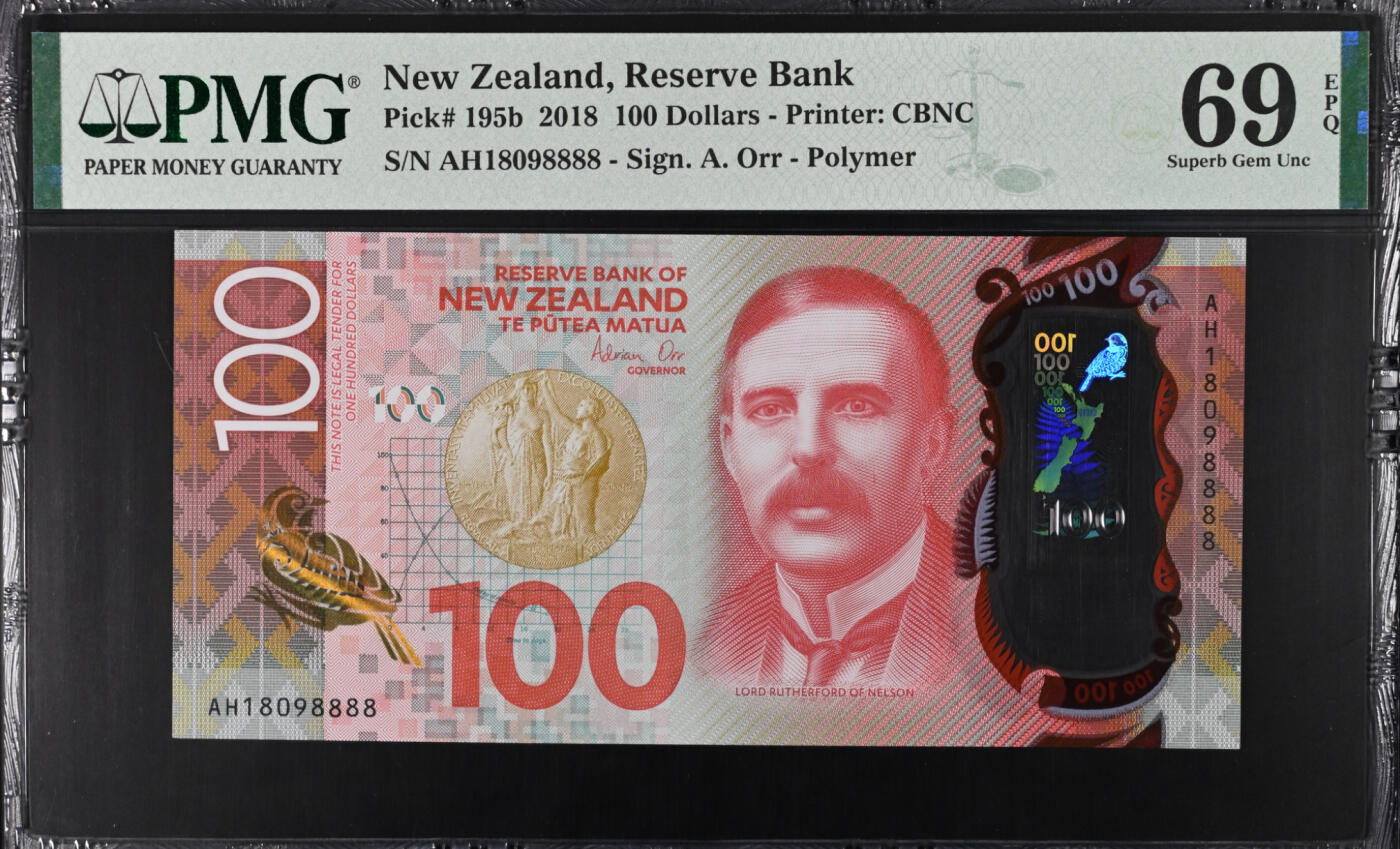 【礼羽收藏】🌏世界钱币拍卖第112期 【倒置号 8888超级靓号】 2018年 新西兰100元 PMG69唯一冠军分！一步到位藏品