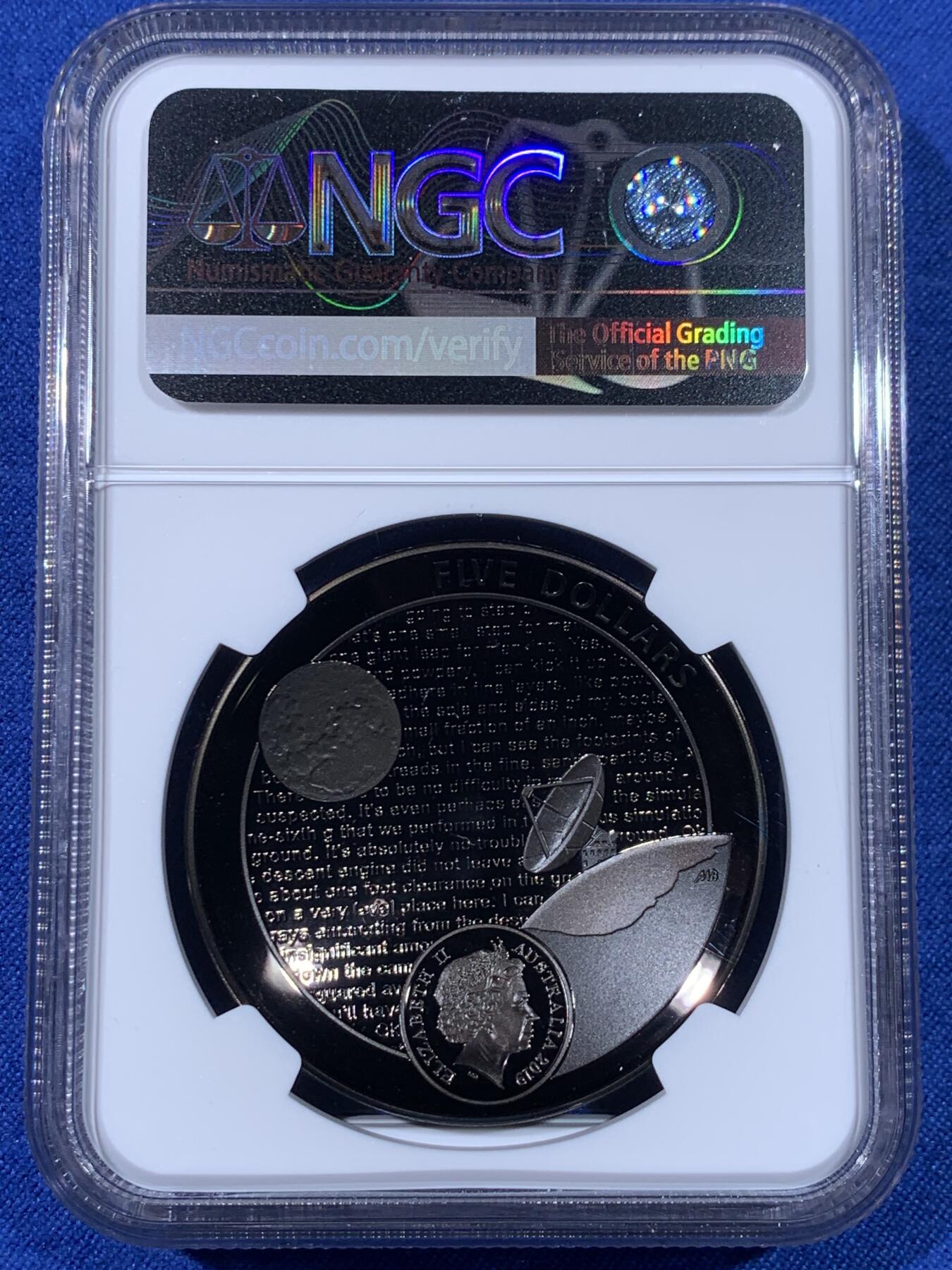 《竞宝斋》第438场 周日，周一，周二 3场连拍 （全场包邮） 四枚一组 NGC PF70UC 2019年登月50周年银币 美国阿波罗11号1美元精制纪念银币 黑盒 首期（克劳斯2021年世界硬币大赛最佳时事币，26.73克重，999纯银，币径38.1MM）+ 法国彩色树脂双面镶嵌10欧精制纪念银币（17.3克900银，币径37MM，限量5千枚）+ 奥地利夜光荧映20欧精制纪念银币（22.4克重，925银，币径34MM，限量发行3万枚，盒证齐全）+ 澳大利亚阿