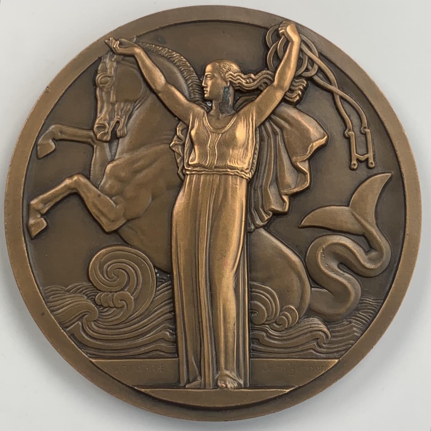 掌中浮雕-藏着的欧洲第042场 1935年诺曼底邮轮通航纪念铜章，68mm