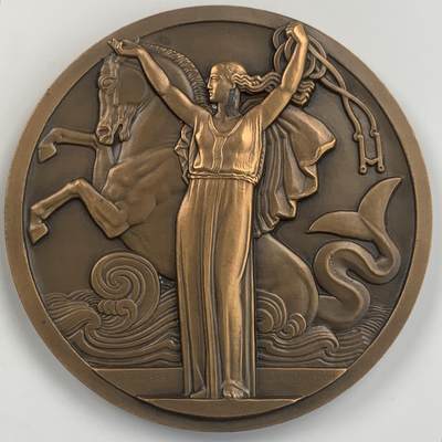 掌中浮雕-藏着的欧洲第042场 - 1935年诺曼底邮轮通航纪念铜章，68mm