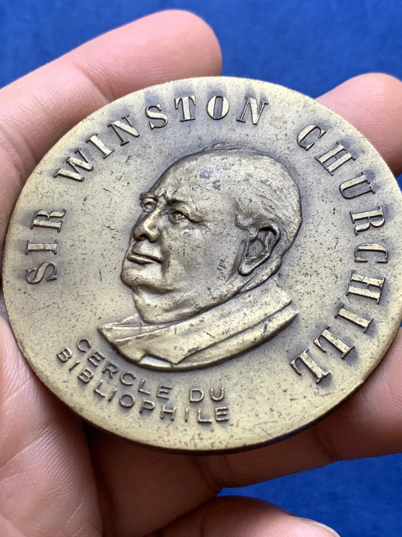 《竞宝斋》第438场 周日，周一，周二 3场连拍 （全场包邮） 法国造温斯顿丘吉尔大铜章 直径56.2mm 重量58.2g