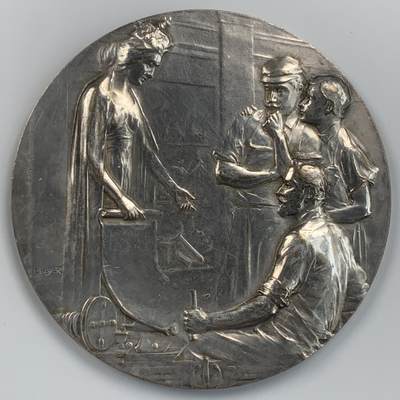 掌中浮雕-藏着的欧洲第042场 - 1910年奥地利维也纳贸易发展协会纪念镀银铜章  ，74.7mm ，136g