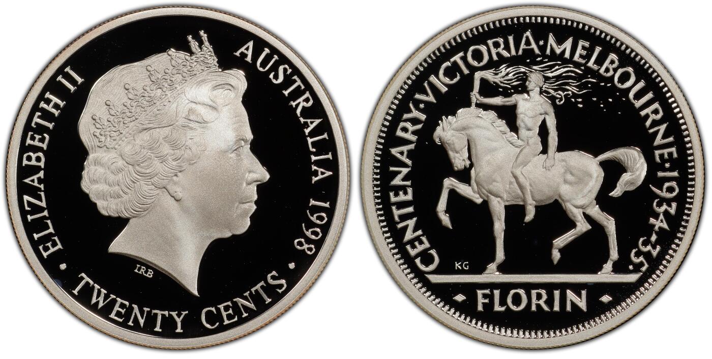 PThappally收藏第54次拍卖，英联邦地区硬币纸币 澳大利亚 1998 20分   13.36g 银币 PCGS PR69DCAM