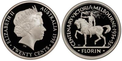 PThappally收藏第54次拍卖，英联邦地区硬币纸币 - 澳大利亚 1998 20分   13.36g 银币 PCGS PR69DCAM