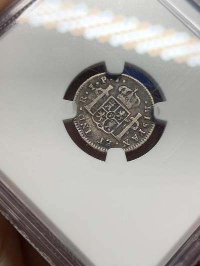 《竞宝斋》第438场 周日，周一，周二 3场连拍 （全场包邮） NGC VF30 玻利维亚 1818PTS PJ 斐迪南七世1/2R银币，不多见的品种，年份不错