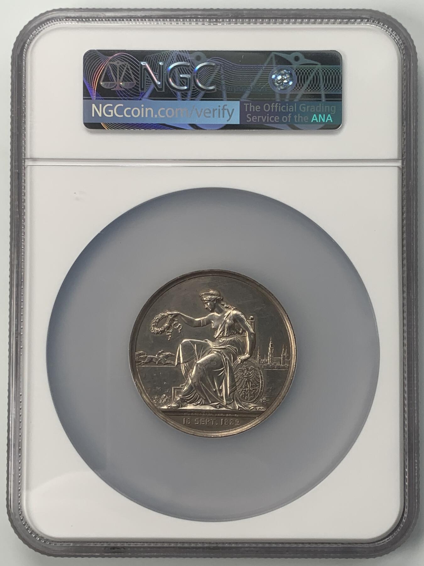 掌中浮雕-藏着的欧洲第042场 NGC UNC : 1882年西里西亚赛马俱乐部成立50周年银章，Emil Weigand 和 Friedrich Wilhelm Kullrich雕刻，50mm