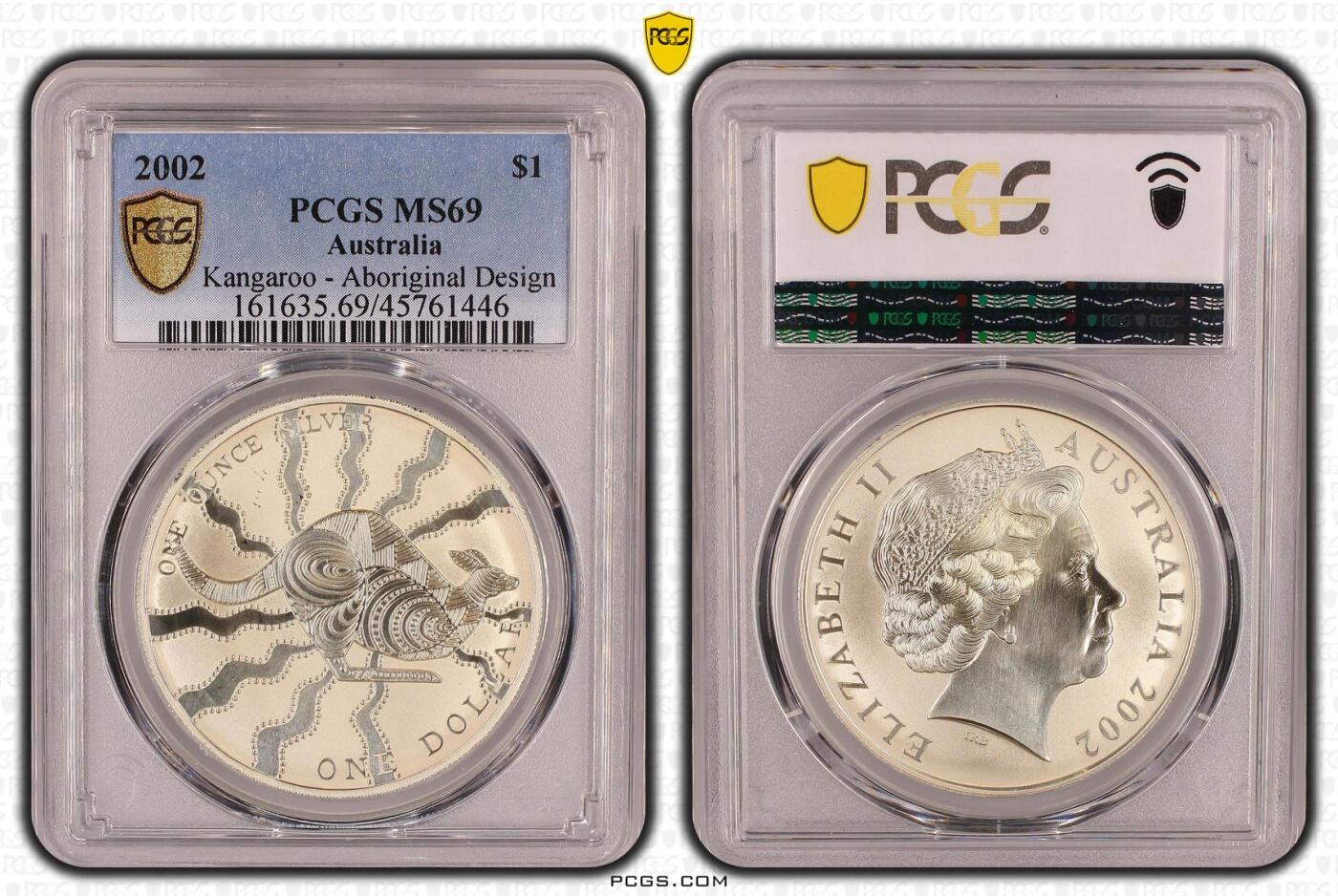 PThappally收藏第54次拍卖，英联邦地区硬币纸币  澳大利亚 2002 1澳元  31.1035g 铜镍币 PCGS PR69DCAM