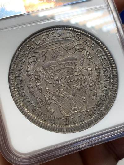 《竞宝斋》第438场 周日，周一，周二 3场连拍 （全场包邮） 唯一冠军分 NGC MS63 神圣罗马帝国 萨尔茨堡大主教区 1725年 安东尼亲王 泰勒大银币 61分Sincona3.9W成交 及其难得的品种
