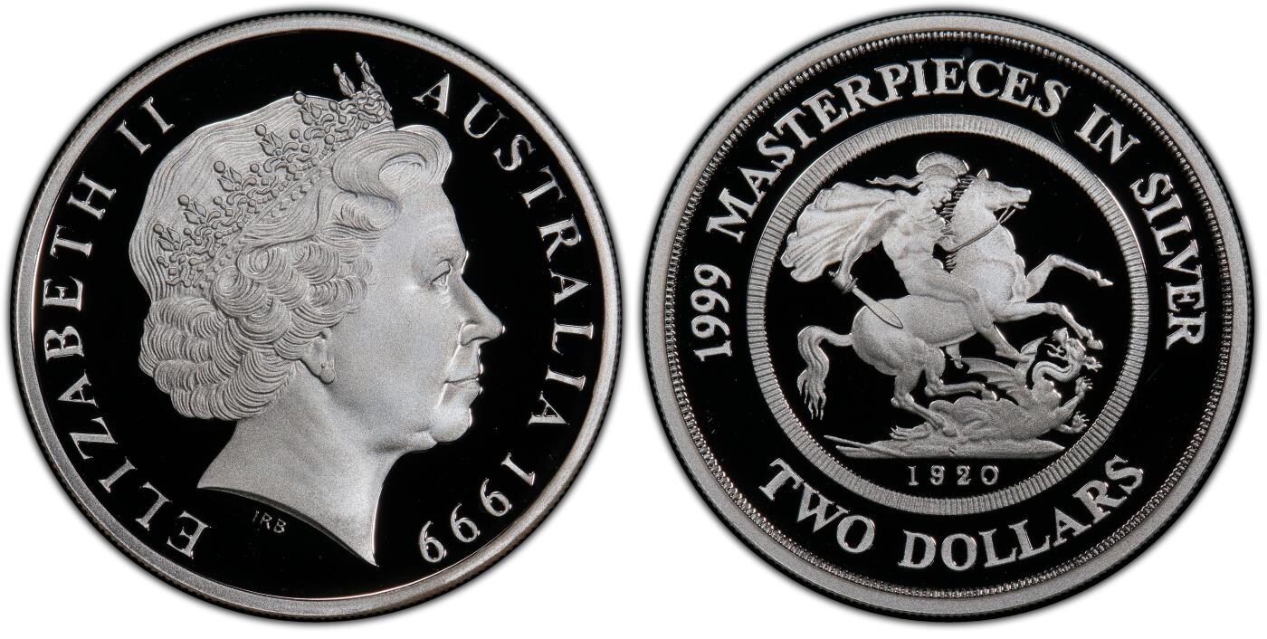 PThappally收藏第54次拍卖，英联邦地区硬币纸币 澳大利亚 1999 2澳元 13.36 g  银币 PCGS PR69DCAM