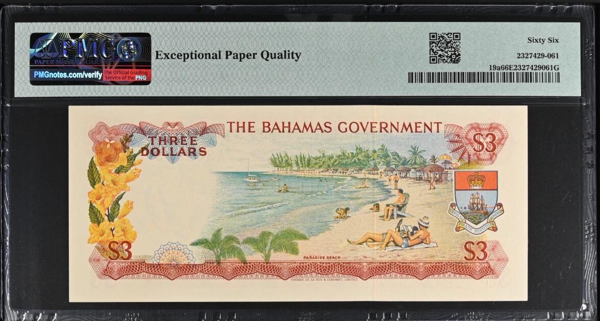 【礼羽收藏】🌏世界钱币拍卖第112期 巴哈马3元 1965首发A冠 政府版 无47 PMG66