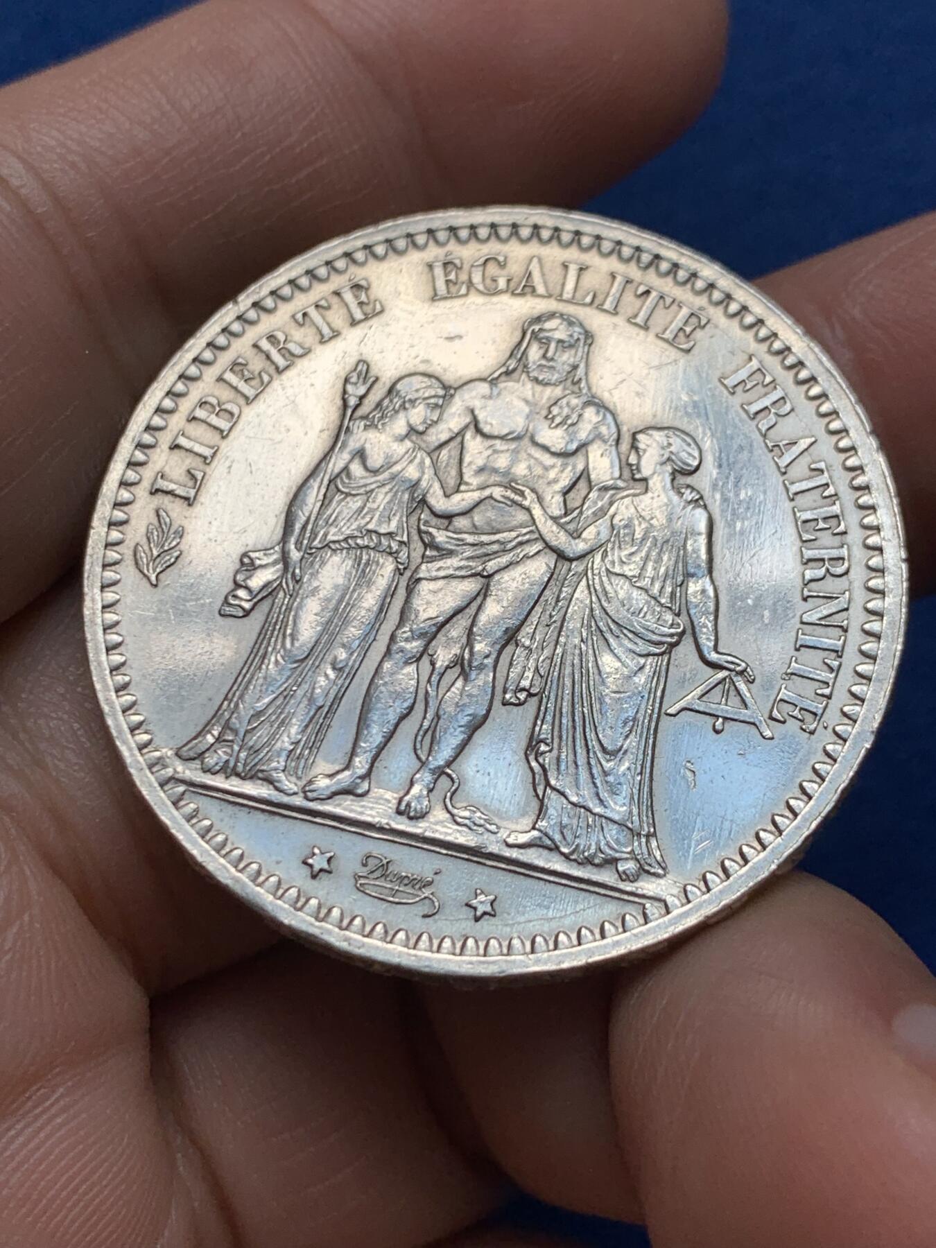 《竞宝斋》第438场 周日，周一，周二 3场连拍 （全场包邮） 法国 1873年 大力神 5法郎银币