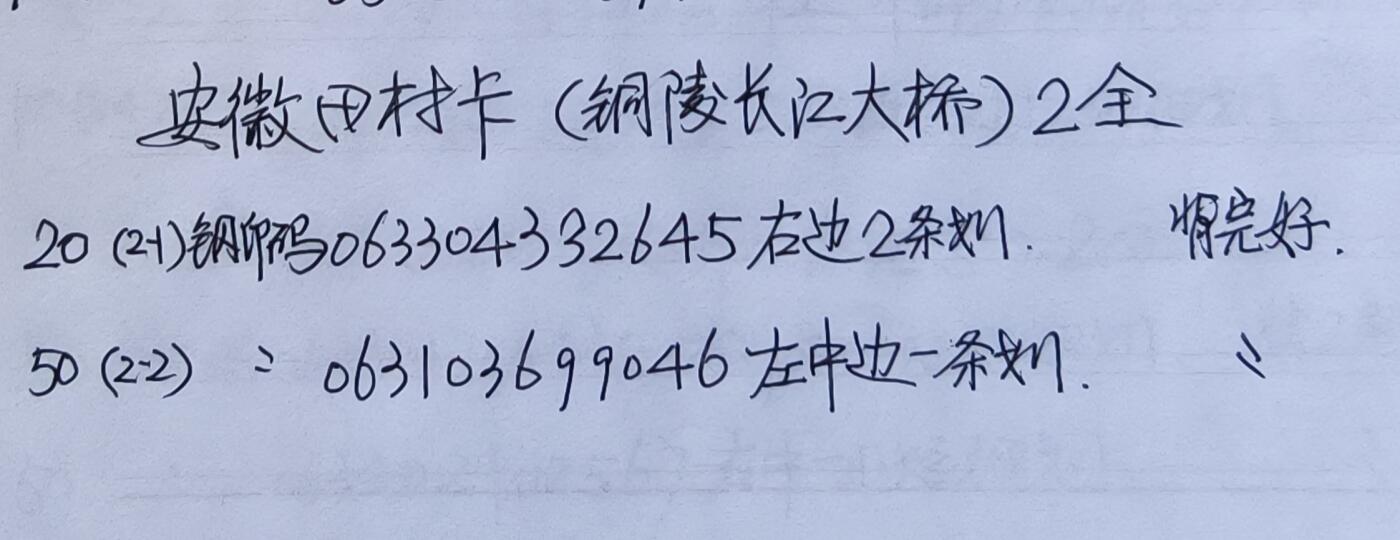 公藏第58期裸卡拍卖 安徽田村卡【铜陵长江大桥】2全品相钢印码见描述。