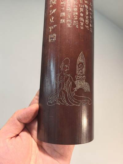 竹雕诗文佛像人物镇纸摆件臂搁 