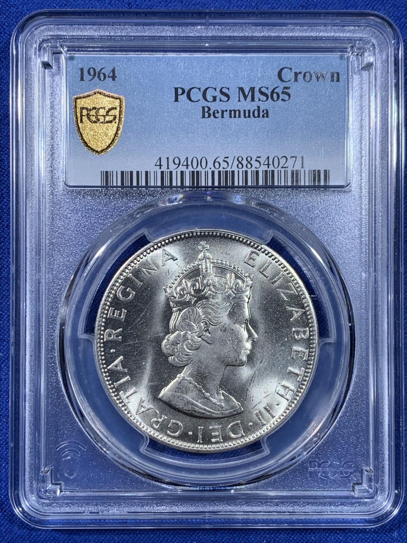 《竞宝斋》第439场 周日，周一，周二 3场连拍 （全场包邮） PCGS MS65 英属百慕大1964年1元银币 原光好品 细节见图