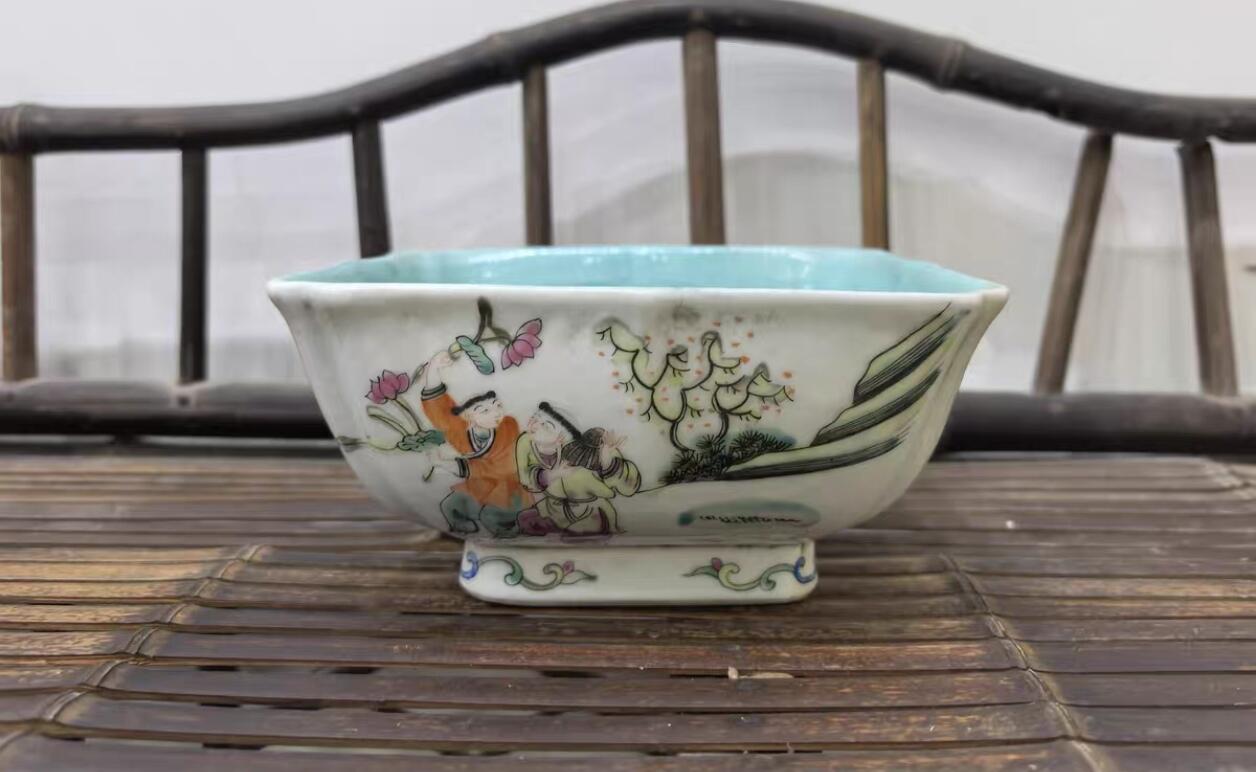 兰馨堂瓷器专场 粉彩人物水仙盆瓷器水盂摆件