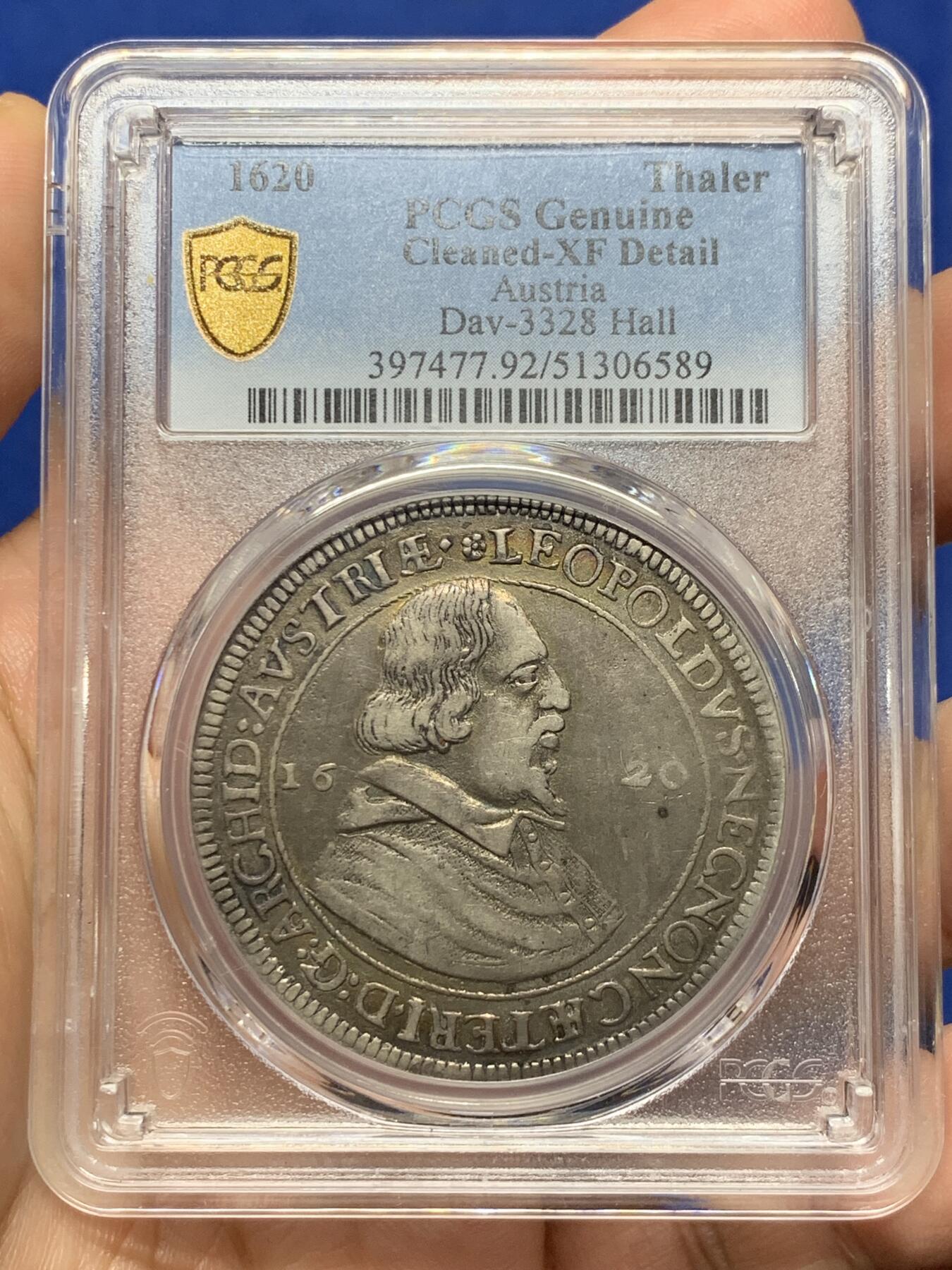 《竞宝斋》第439场 周日，周一，周二 3场连拍 （全场包邮） PCGS XF 1620年神圣罗马帝国利奥波德五世1泰勒银币