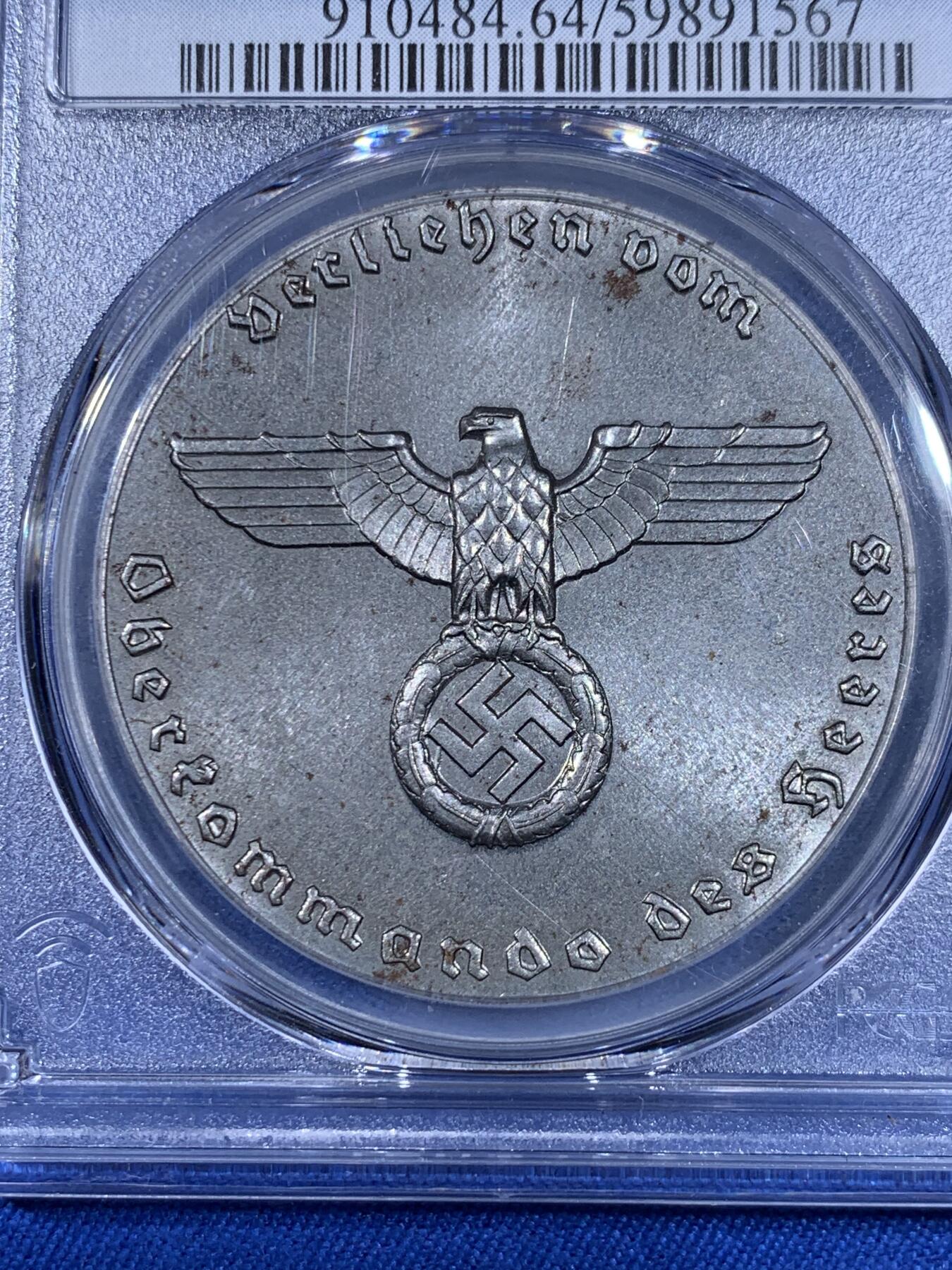 《竞宝斋》第439场 周日，周一，周二 3场连拍 （全场包邮） PCGS MS64 德国 1933-45 风车鹰版 铁质纪念章 陆军最高司令部颁发 保存的这么好实属不易