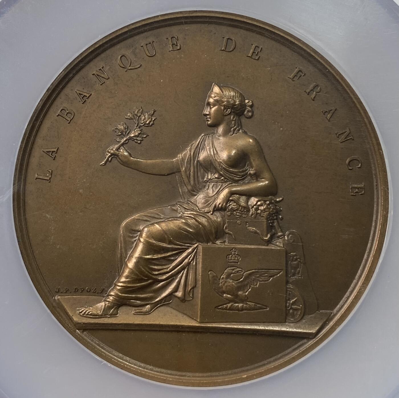 万国钱币拍卖第055期 NGC MS64 1809年法国拿破仑一世法兰西银行纪念大铜章 后铸丰饶角边铭大规格 68MM 132G