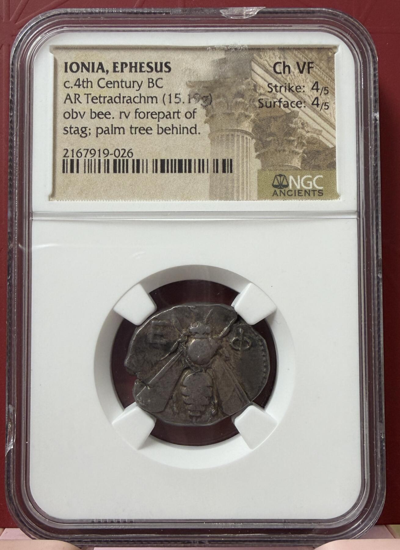 梧彩钱庄捡漏拍11月 古希腊以弗所蜜蜂和鹿四德银币