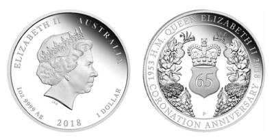 PThappally收藏第54次拍卖，英联邦地区硬币纸币 - 澳大利亚 2018  1元  “伊丽莎白二世加冕 65 周年” 纯银纪念币 TQG PF68+UC