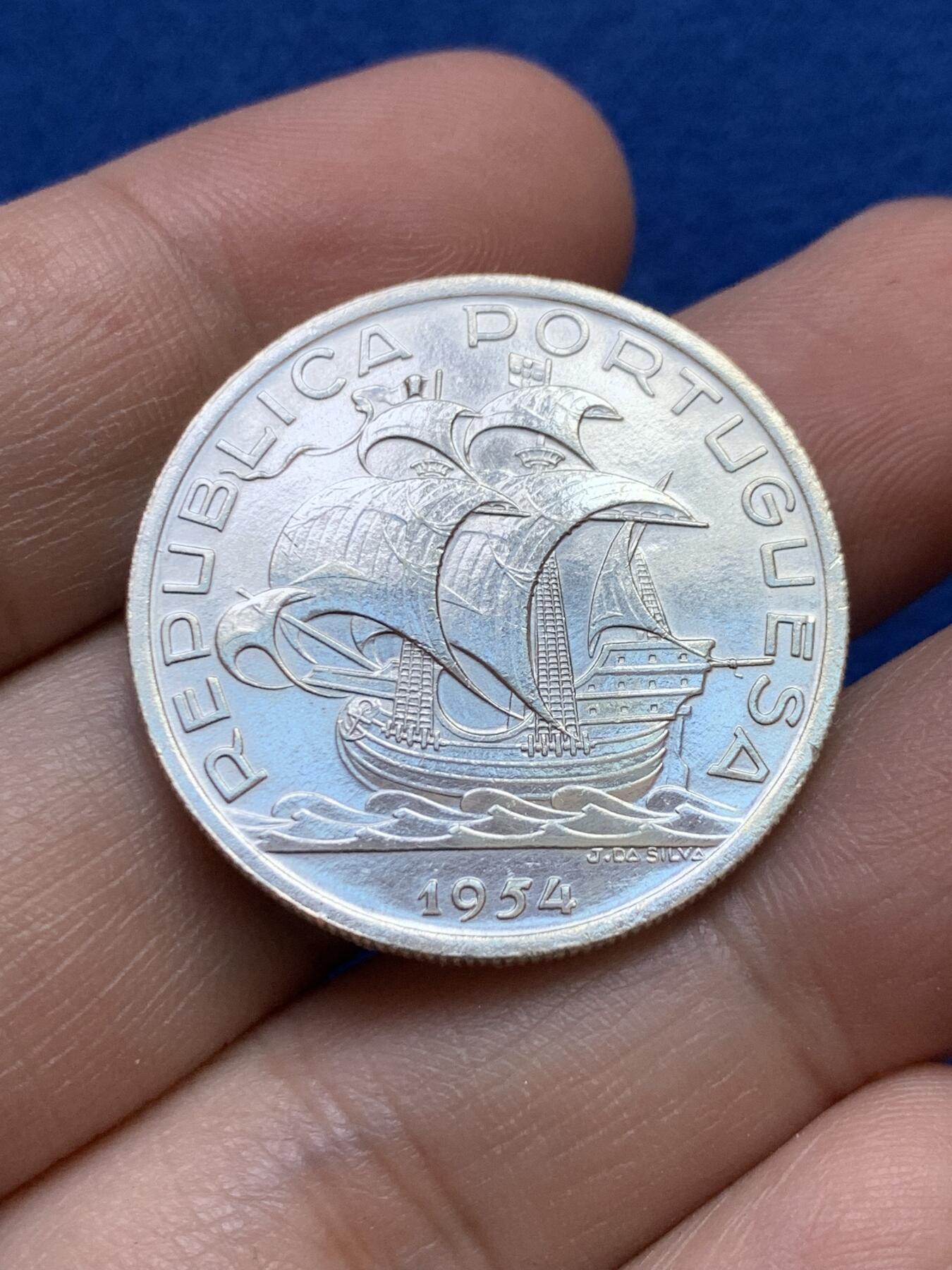 《竞宝斋》第439场 周日，周一，周二 3场连拍 （全场包邮） 葡萄牙 1954年 大航海帆船 10埃斯库多银币