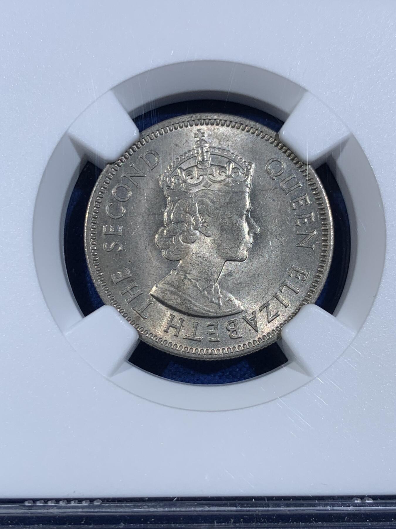 《竞宝斋》第439场 周日，周一，周二 3场连拍 （全场包邮） NGC MS63 英属马来亚 1961年 20分 镍币