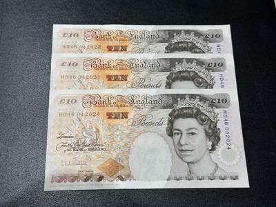 《外钞收藏家》第五百八十六期（品种丰富、精品多）（本平台长期征集拍品、欢迎藏友们联系合作） - 英国E序列10镑 3张近连号 UNC-