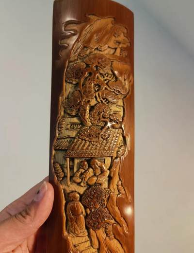 竹雕风景人物臂搁镇纸 