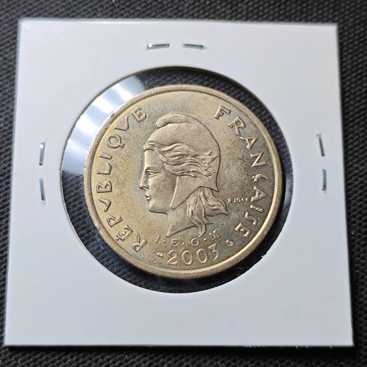 KK钱币收藏小铺  第372场  2月预留时间 周末发货 2003 法属新喀里多尼亚100法郎 好品