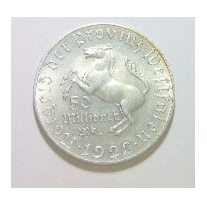 可评级 德国1923年威斯特法伦5千万马克大马币 大尺寸版 难得原光