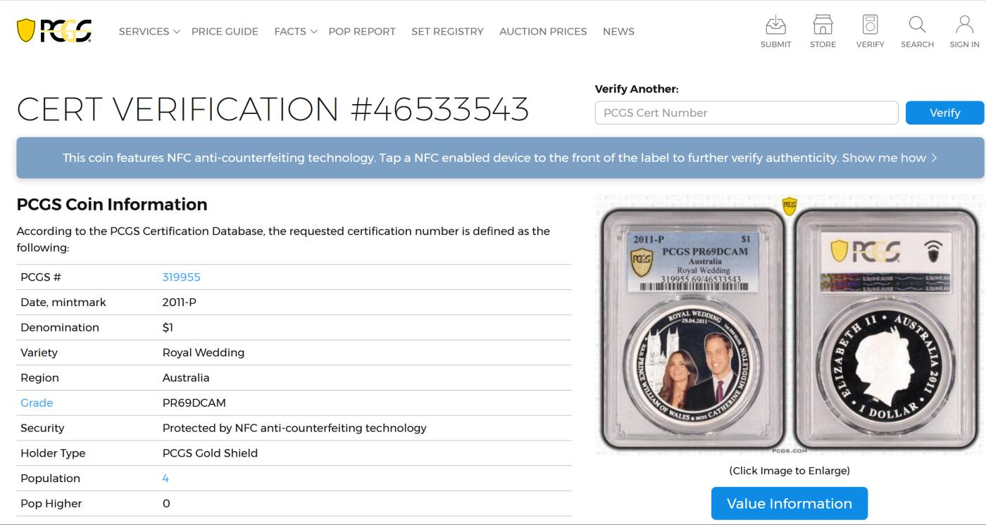 PThappally收藏第54次拍卖，英联邦地区硬币纸币 澳大利亚  2011 年  1 澳元  31.1035g  银币 PCGS PR69DCAM 