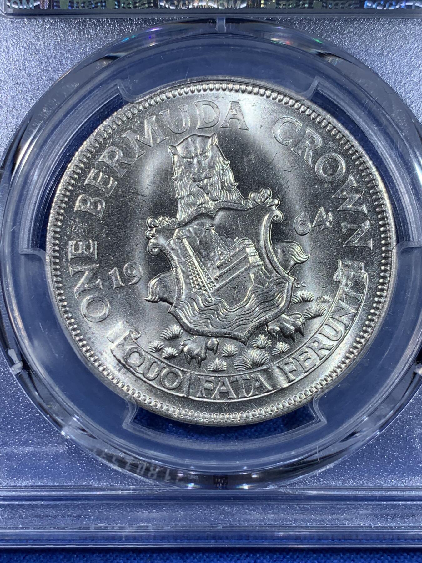 《竞宝斋》第439场 周日，周一，周二 3场连拍 （全场包邮） PCGS MS65 英属百慕大1964年1元银币 原光好品 细节见图