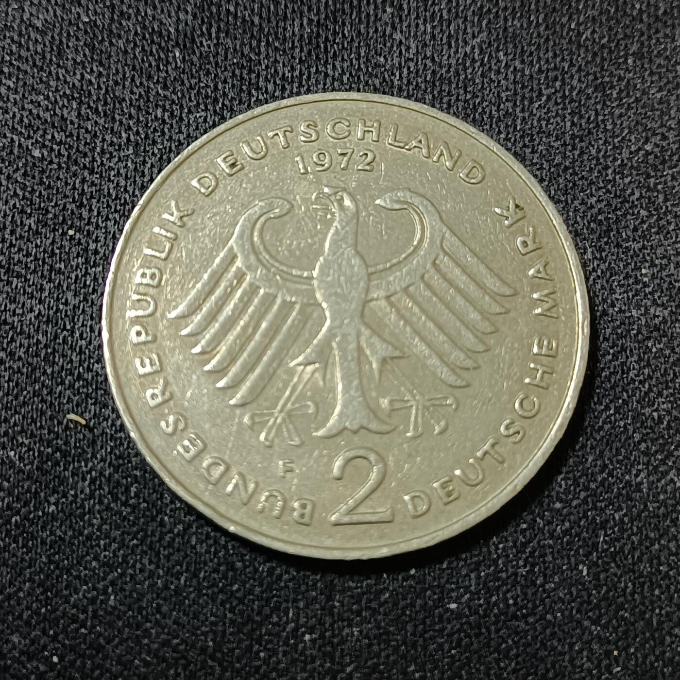 【游宝拍卖】乙巳蛇年88期 佣金1+6% 德国-2马克 1972年 首任总理康拉德·阿登纳(Konrad Adenauer)纪念币