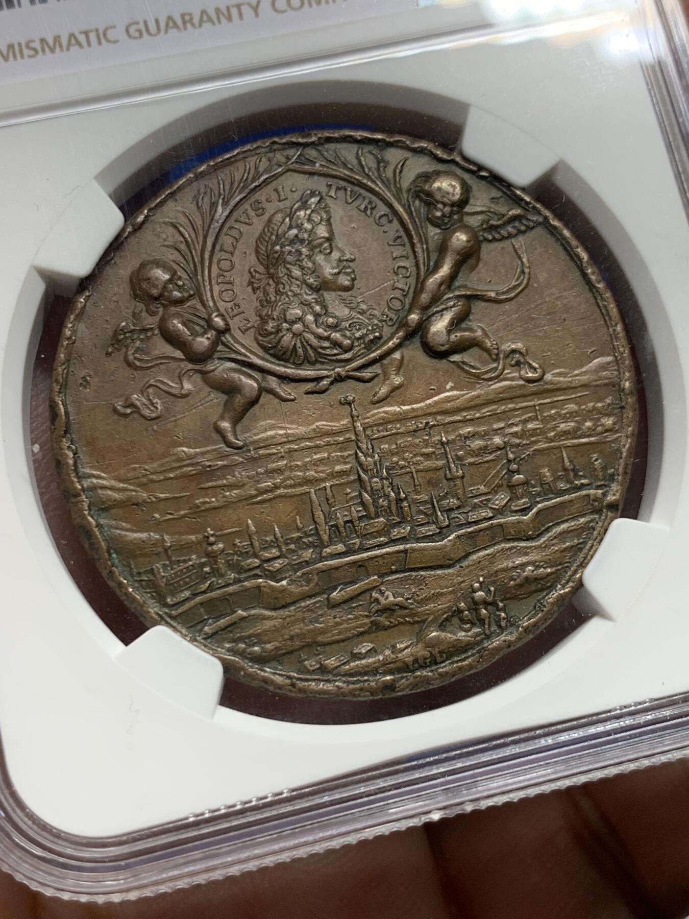 《竞宝斋》第439场 周日，周一，周二 3场连拍 （全场包邮） NGC XFD 神圣罗马帝国利奥波德一世时期1685年维也纳围城战役纪念章