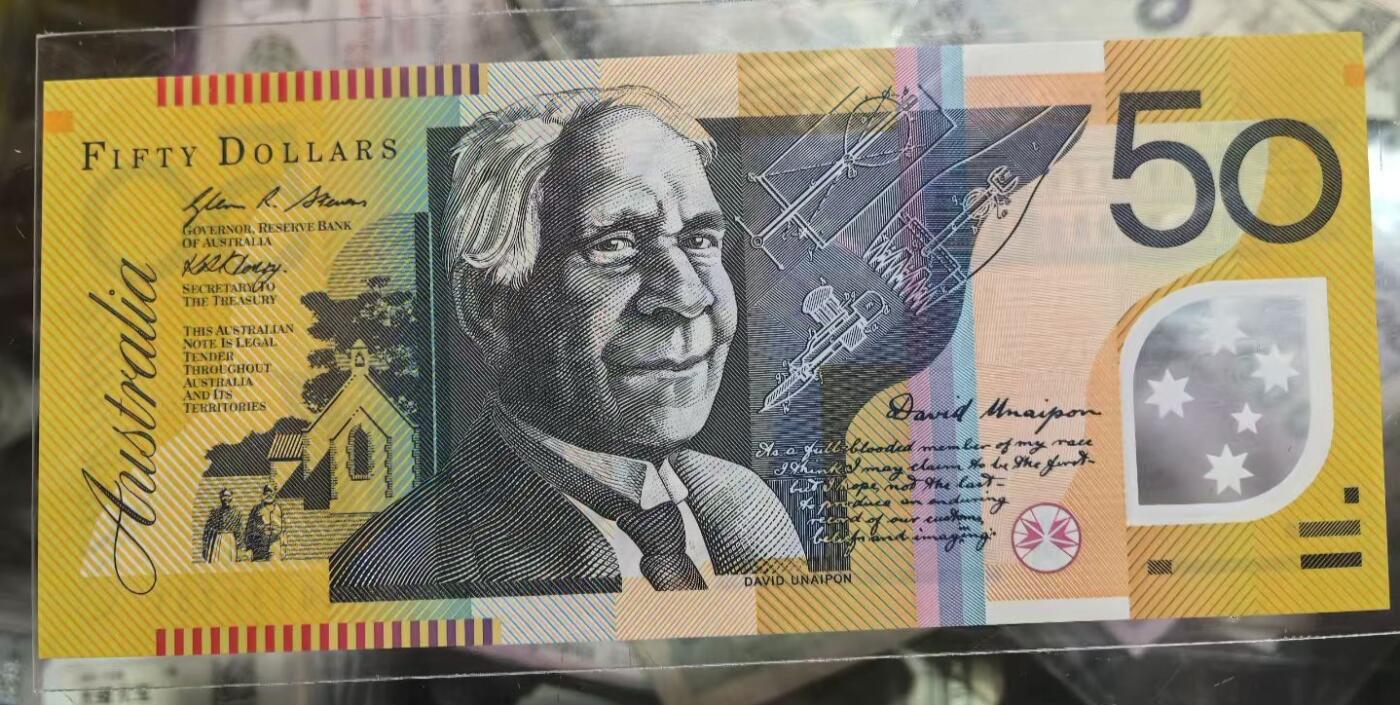澳大利亚 老版 50元 塑料钞 无4 全新UNC 