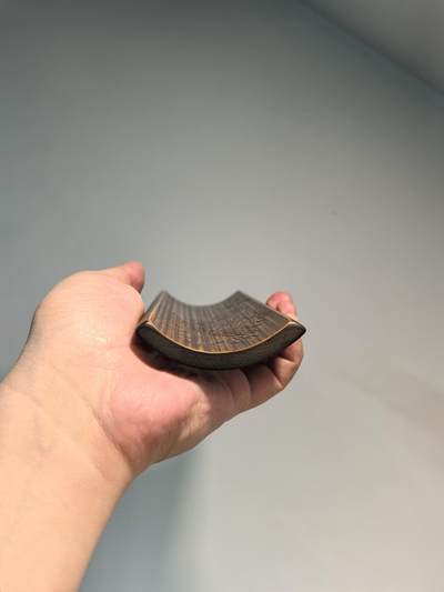 老竹雕人物诗文臂搁镇纸摆件  双面雕工