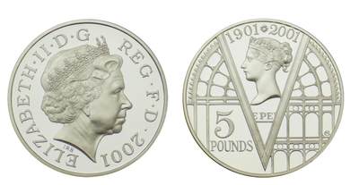 PThappally收藏第54次拍卖，英联邦地区硬币纸币 - 英国 2001 年 “维多利亚女王逝世百年” 5 英镑 28.28g 925 银纪念币 TQG PF66UC 珍稀币种