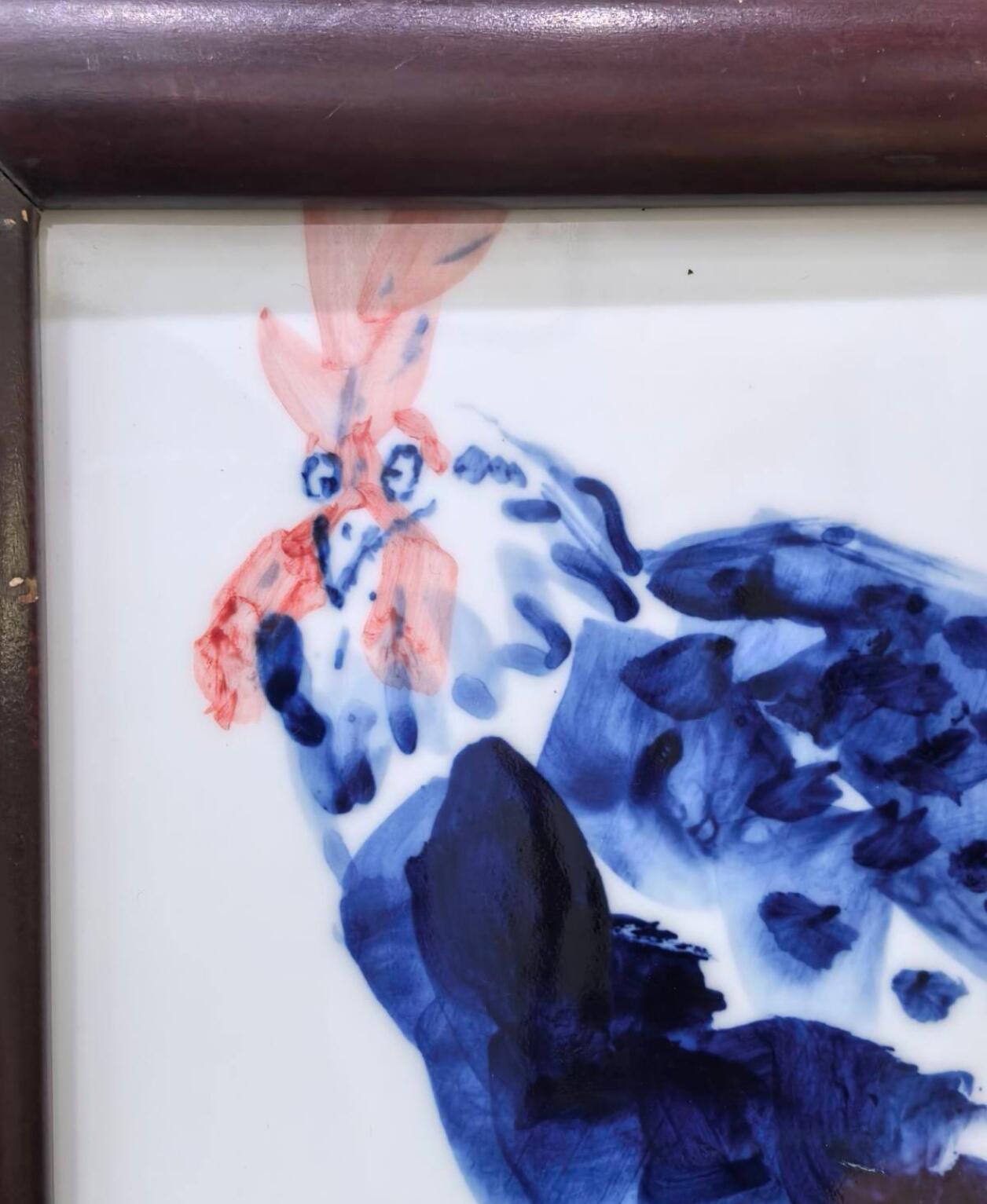 兰馨堂瓷器专场 名家青花鸡瓷板画陈太明