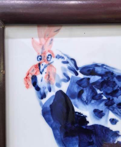 名家青花鸡瓷板画陈太明