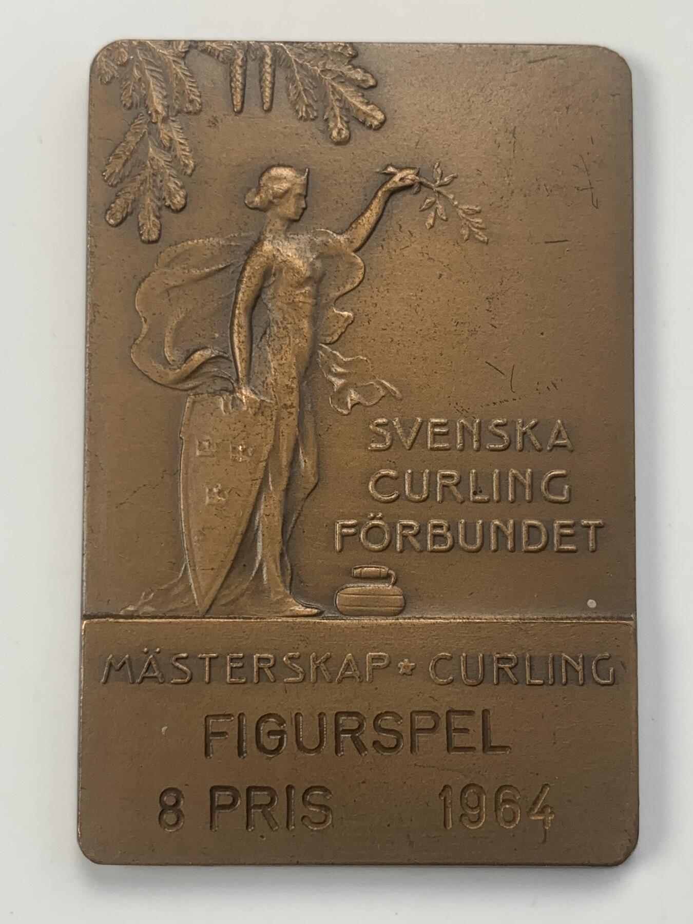 掌中浮雕-藏着的欧洲第042场 1964年瑞典冰壶联合会纪念铜章，39*58mm，57.3g