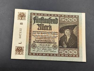 11月16日奖章钱币专场 - 魏玛共和国5000马克纸币UNC