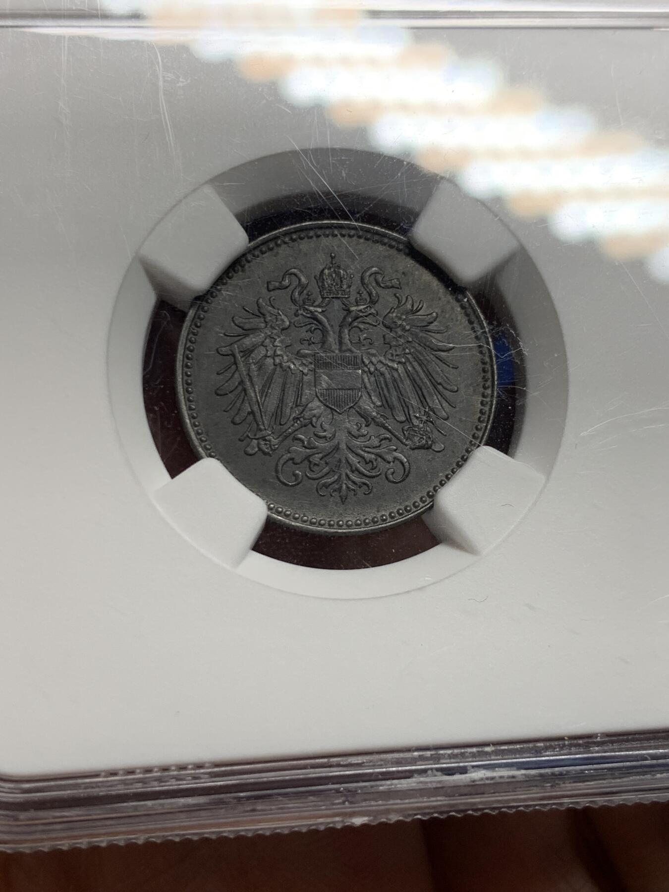 《竞宝斋》第439场 周日，周一，周二 3场连拍 （全场包邮） NGC MS63 奥地利1918年20赫勒铁币，季军分，不多见的品种。