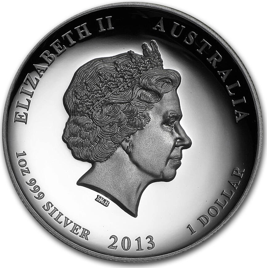 PThappally收藏第54次拍卖，英联邦地区硬币纸币 澳大利亚 2013  1元 珀斯铸币厂蛇年高浮雕 1 盎司 纯银精制纪念币 TQGMS 70DC