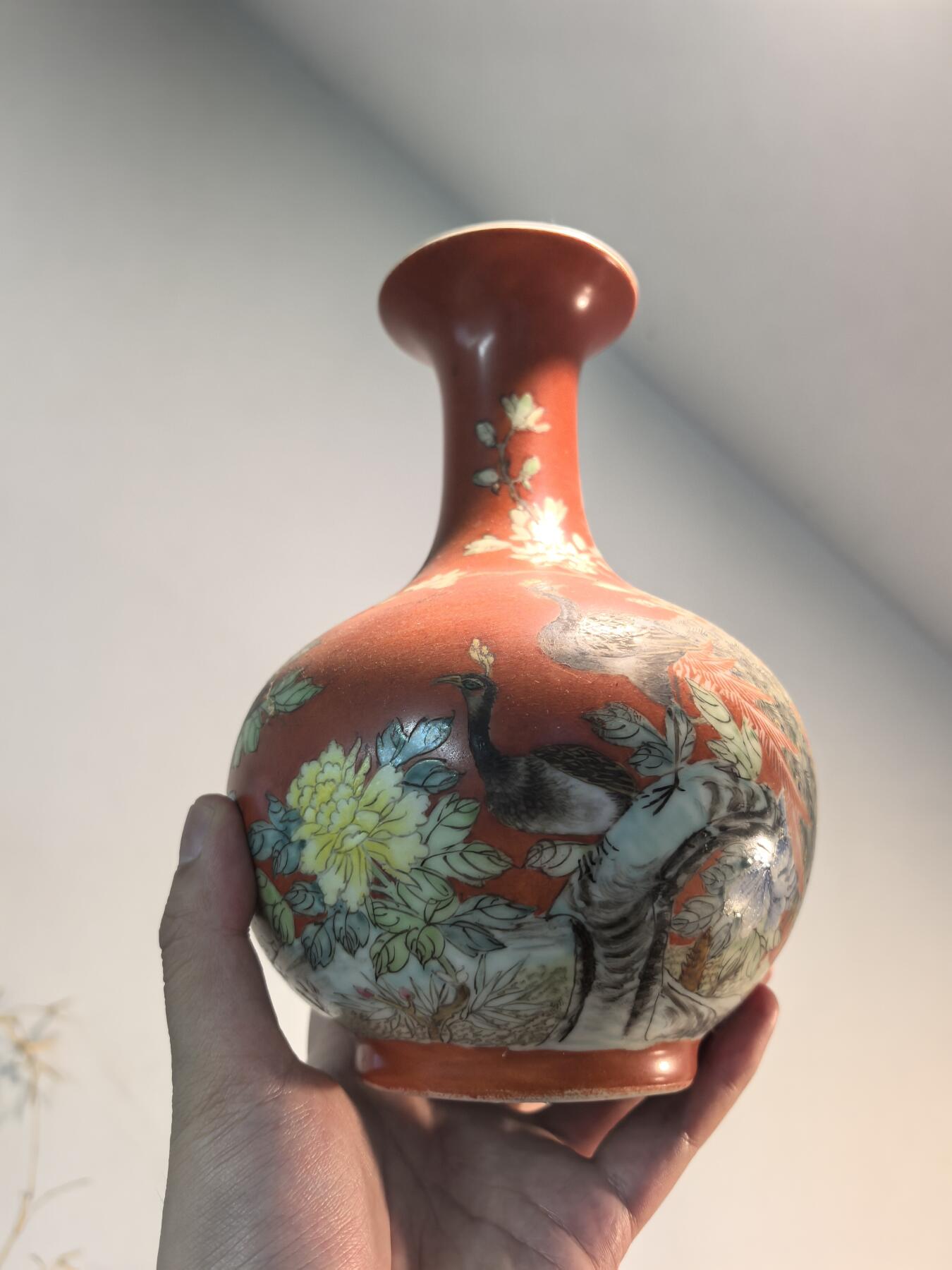 兰馨堂瓷器专场 老粉彩凤鸟瓷瓶